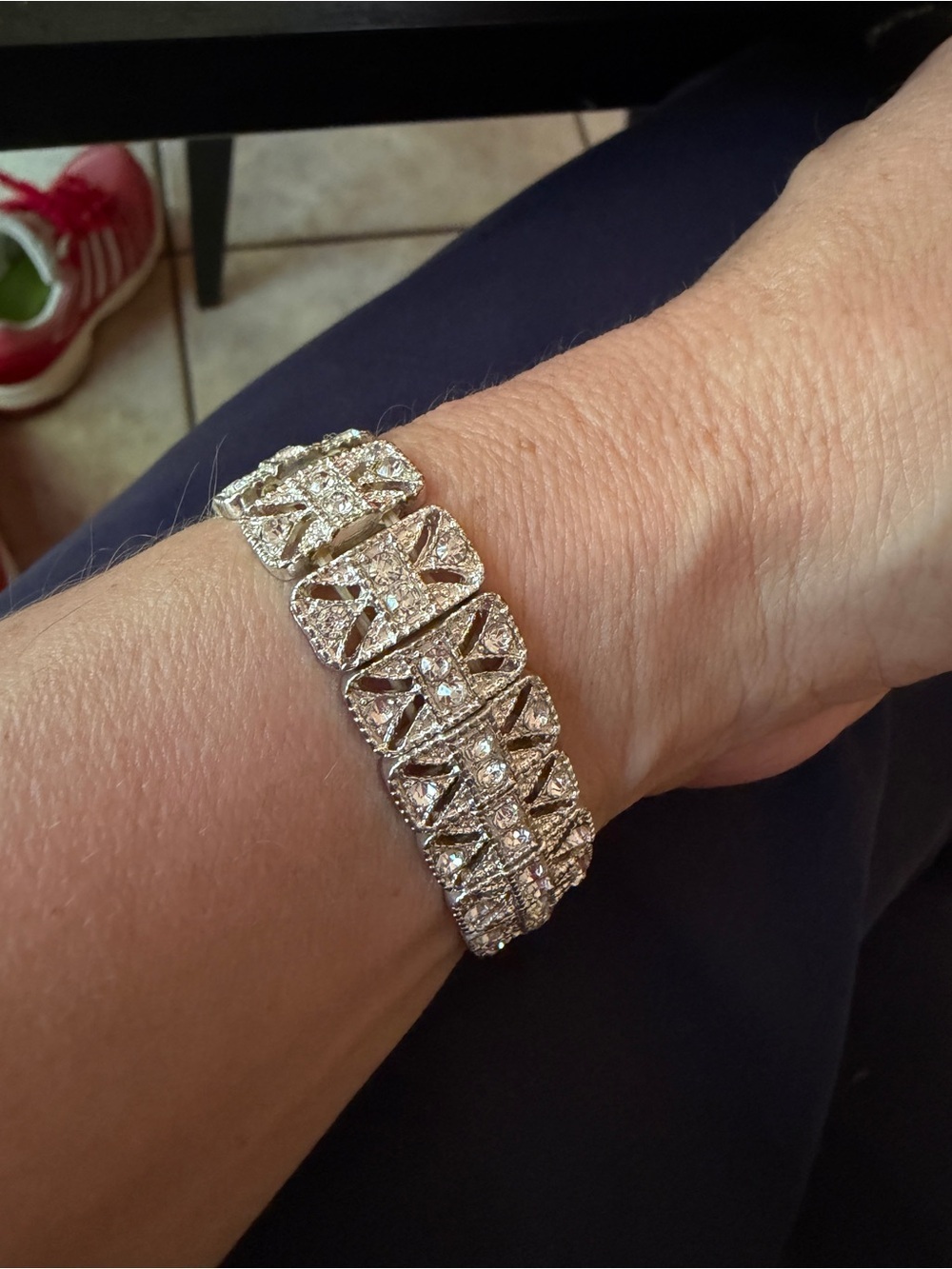 Sterling Silver Tone Crystal Link Bracelet - vintage. Beautiful! - Picture 5 of 5